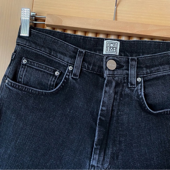 Toteme twisted seam original cropped straight leg jeans washed black grey - Picture 6 of 12